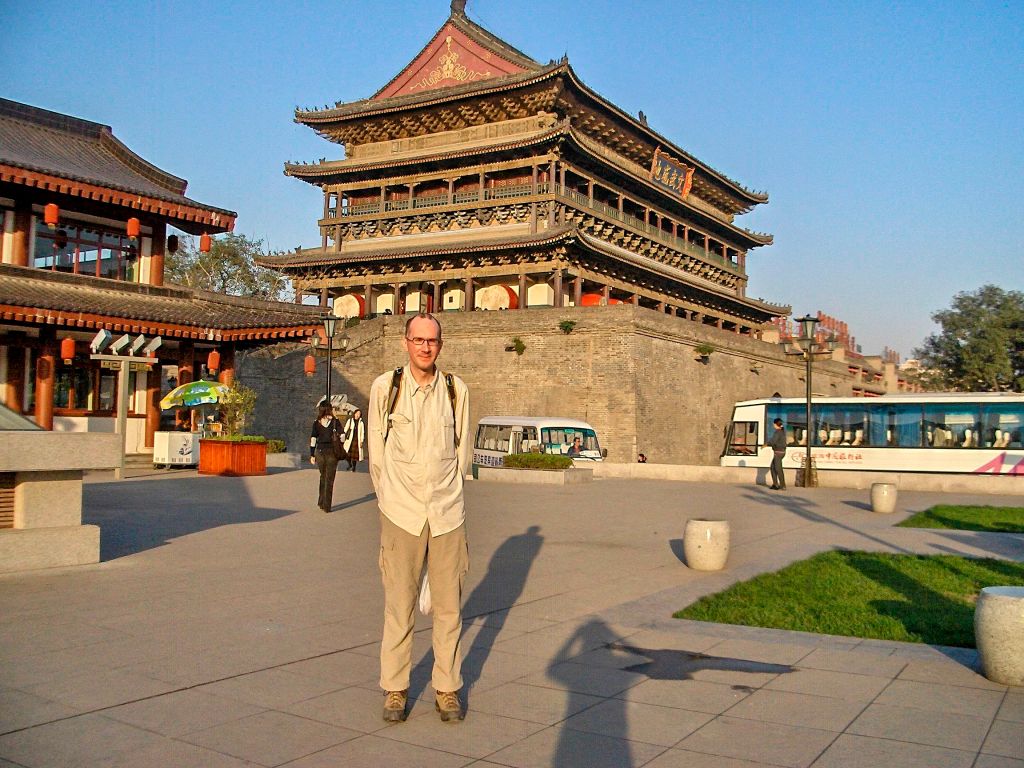Standing in front of Xi'an drum tower.
