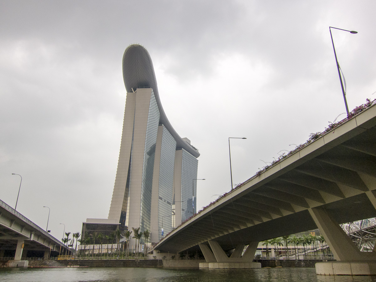 Viewing the Marina Bay Sands while the DUKW tour passes under bridges.