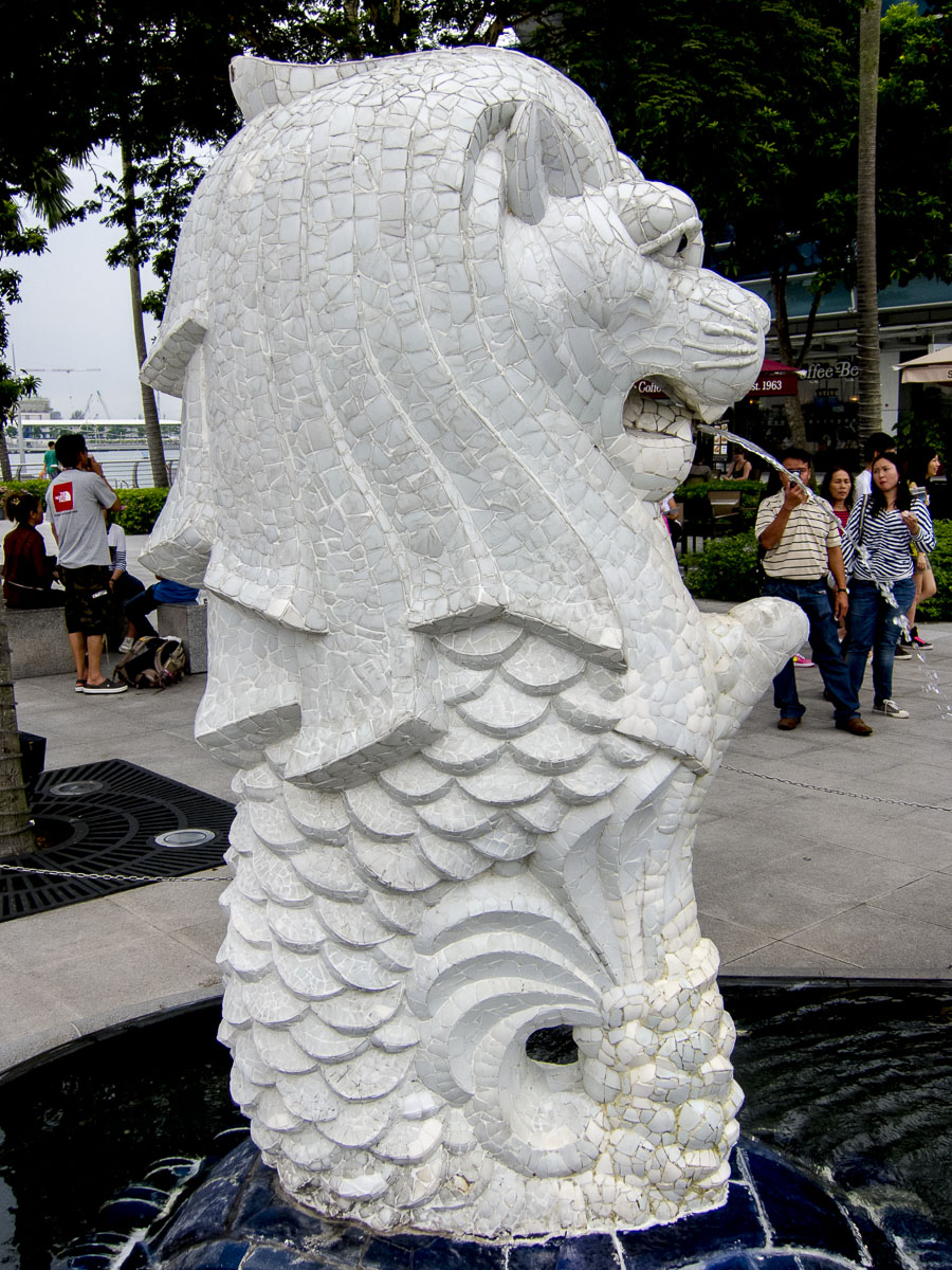 A small copy of the Merlion fountain, in Singapore.