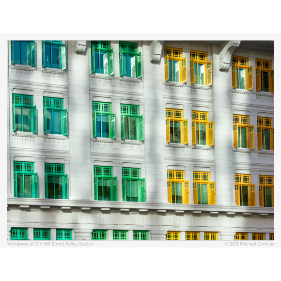 Colorful windows of the Old Hill Street Police Station.