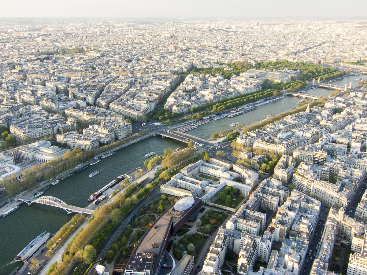 A portion of the River Seine, viewed from atop the Eiffel Tower.