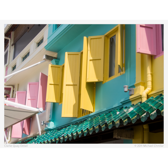 Detail of a colorful building at Clarke Quay in Singapore.
