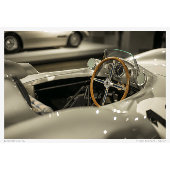 The cockpit of a 1954 Mercedes W196.
